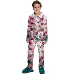 Flora Floral Flower Petal Kids  Long Sleeve Velvet Pajamas Set by Maspions