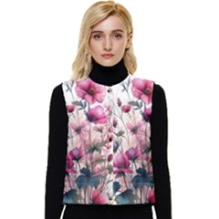 Flora Floral Flower Petal Women s Button Up Puffer Vest