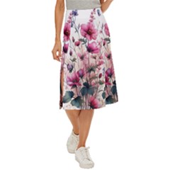 Flora Floral Flower Petal Midi Panel Skirt by Maspions