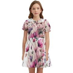 Flora Floral Flower Petal Kids  Bow Tie Puff Sleeve Dress