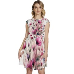 Flora Floral Flower Petal Cap Sleeve High Waist Dress