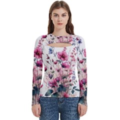 Flora Floral Flower Petal Women s Cut Out Long Sleeve T-shirt by Maspions