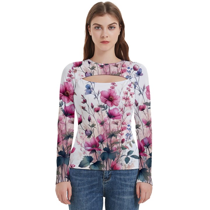 Flora Floral Flower Petal Women s Cut Out Long Sleeve T-Shirt