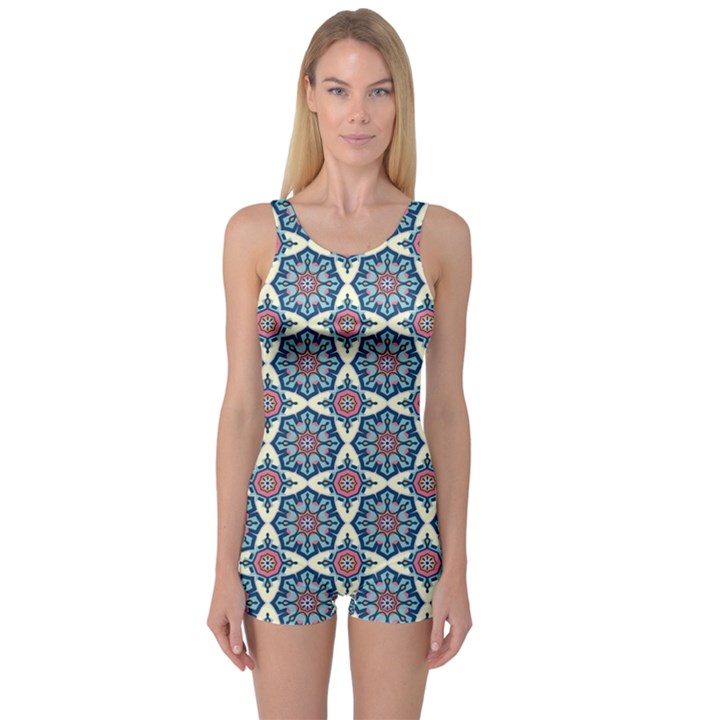 Abstract Mandala Seamless Background Texture One Piece Boyleg Swimsuit