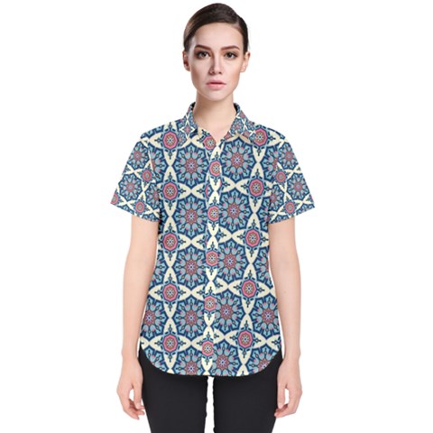 Abstract Mandala Seamless Background Texture Women s Short Sleeve Shirt by Maspions