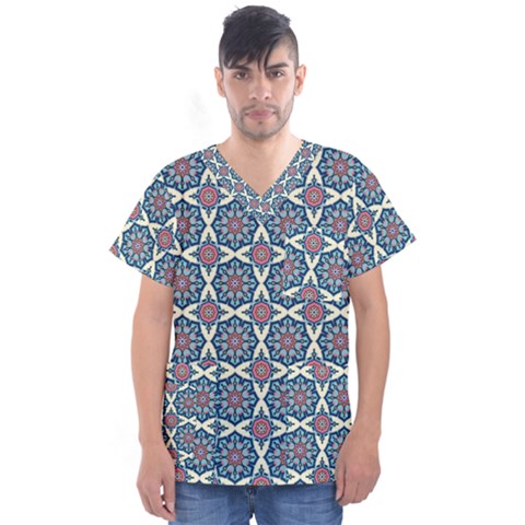 Abstract Mandala Seamless Background Texture Men s V-neck Scrub Top by Maspions