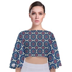 Abstract Mandala Seamless Background Texture Tie Back Butterfly Sleeve Chiffon Top