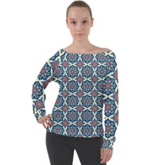 Abstract Mandala Seamless Background Texture Off Shoulder Long Sleeve Velour Top