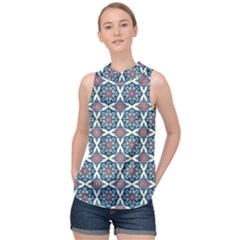 Abstract Mandala Seamless Background Texture High Neck Satin Top