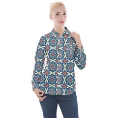 Abstract Mandala Seamless Background Texture Women s Long Sleeve Pocket Shirt