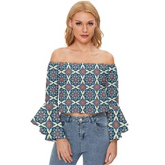 Abstract Mandala Seamless Background Texture Off Shoulder Flutter Bell Sleeve Top