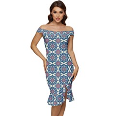 Abstract Mandala Seamless Background Texture Off Shoulder Ruffle Split Hem Bodycon Dress