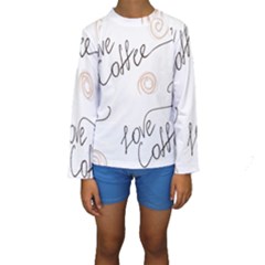 Seamless Pattern Coffee Text Kids  Long Sleeve Swimwear