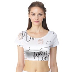 Seamless Pattern Coffee Text Short Sleeve Crop Top