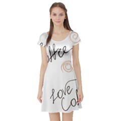 Seamless Pattern Coffee Text Short Sleeve Skater Dress