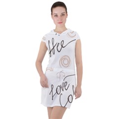 Seamless Pattern Coffee Text Drawstring Hooded Dress