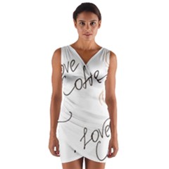 Seamless Pattern Coffee Text Wrap Front Bodycon Dress