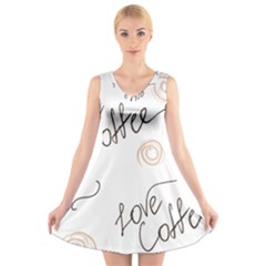 Seamless Pattern Coffee Text V-neck Sleeveless Dress