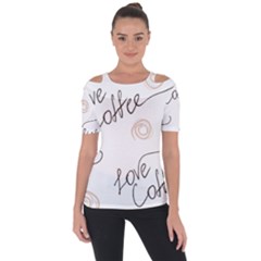 Seamless Pattern Coffee Text Shoulder Cut Out Short Sleeve Top