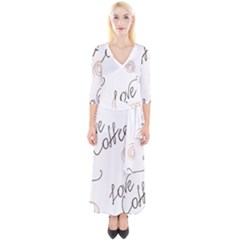 Seamless Pattern Coffee Text Quarter Sleeve Wrap Maxi Dress by Maspions