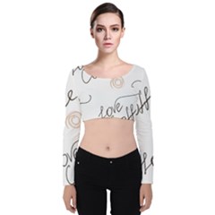 Seamless Pattern Coffee Text Velvet Long Sleeve Crop Top