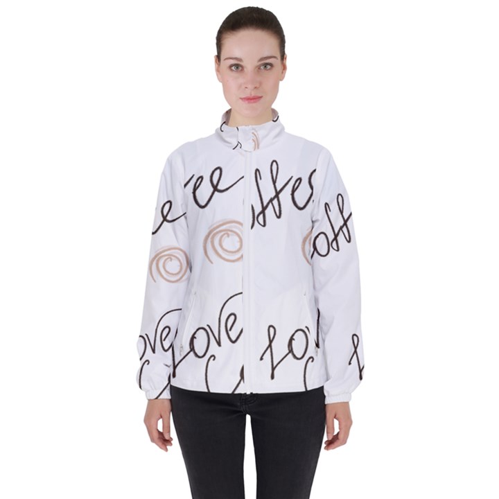 Seamless Pattern Coffee Text Women s High Neck Windbreaker