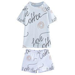 Seamless Pattern Coffee Text Kids  Swim T-shirt And Shorts Set