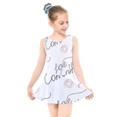 Seamless Pattern Coffee Text Kids  Skater Dress Swimsuit