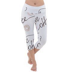 Seamless Pattern Coffee Text Lightweight Velour Capri Yoga Leggings