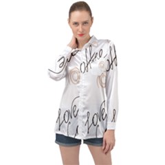 Seamless Pattern Coffee Text Long Sleeve Satin Shirt