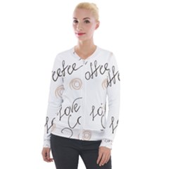 Seamless Pattern Coffee Text Velvet Zip Up Jacket