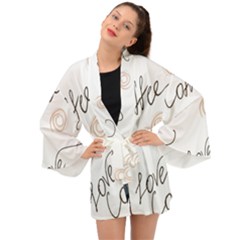 Seamless Pattern Coffee Text Long Sleeve Kimono