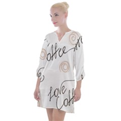 Seamless Pattern Coffee Text Open Neck Shift Dress