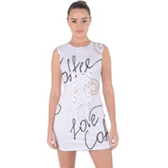 Seamless Pattern Coffee Text Lace Up Front Bodycon Dress