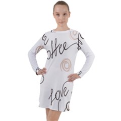 Seamless Pattern Coffee Text Long Sleeve Hoodie Dress