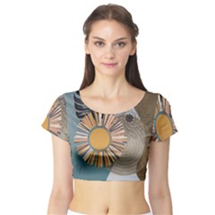 Boho Leaves Botanical Retro Vintage Short Sleeve Crop Top