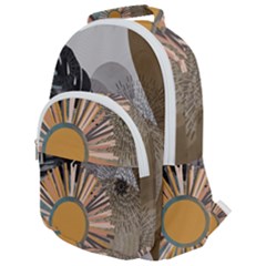 Boho Leaves Botanical Retro Vintage Rounded Multi Pocket Backpack