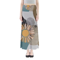 Boho Leaves Botanical Retro Vintage Full Length Maxi Skirt