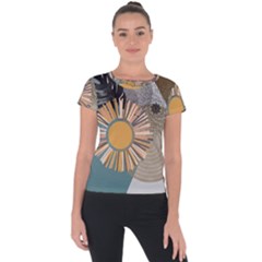 Boho Leaves Botanical Retro Vintage Short Sleeve Sports Top  by Maspions