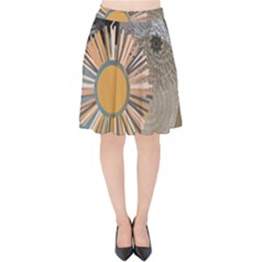 Boho Leaves Botanical Retro Vintage Velvet High Waist Skirt