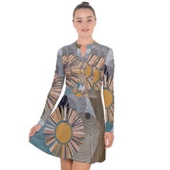 Boho Leaves Botanical Retro Vintage Long Sleeve Panel Dress