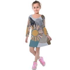 Boho Leaves Botanical Retro Vintage Kids  Long Sleeve Velvet Dress