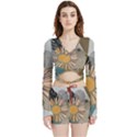 Boho Leaves Botanical Retro Vintage Velvet Wrap Crop Top and Shorts Set View1