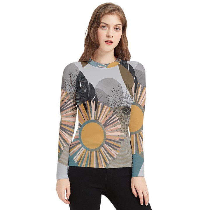 Boho Leaves Botanical Retro Vintage Women s Long Sleeve Rash Guard