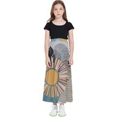 Boho Leaves Botanical Retro Vintage Kids  Flared Maxi Skirt