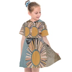 Boho Leaves Botanical Retro Vintage Kids  Sailor Dress by Maspions