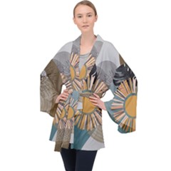 Boho Leaves Botanical Retro Vintage Long Sleeve Velvet Kimono  by Maspions