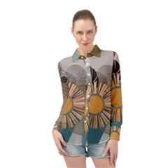 Boho Leaves Botanical Retro Vintage Long Sleeve Chiffon Shirt