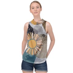 Boho Leaves Botanical Retro Vintage High Neck Satin Top