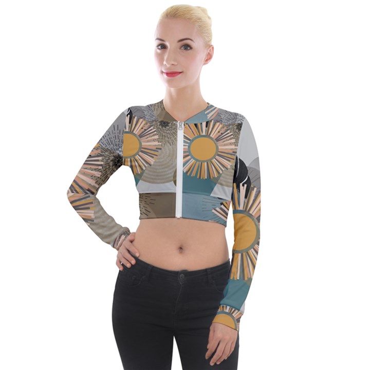 Boho Leaves Botanical Retro Vintage Long Sleeve Cropped Velvet Jacket